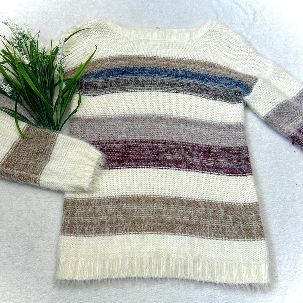 Mystree Fuzzy Striped Pull-Over Sweater - Small